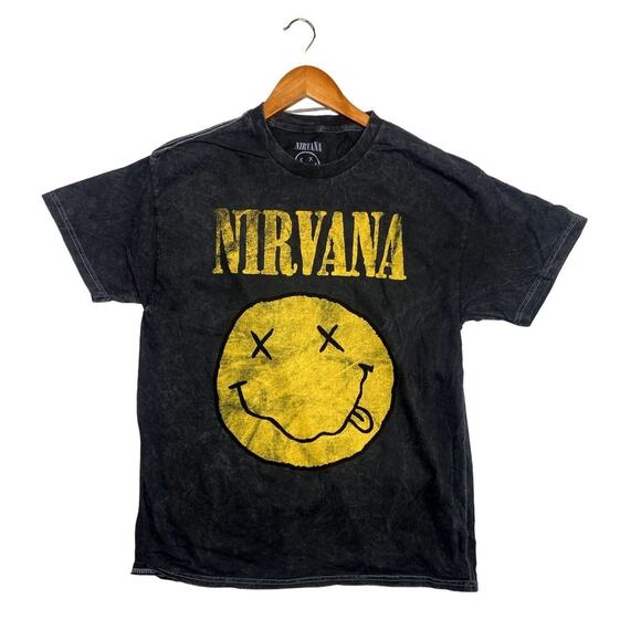 Nirvana Vintage Style Smile Back Short Sleeve Unisex T Shirt Crew Neck L Black - Picture 8 of 15